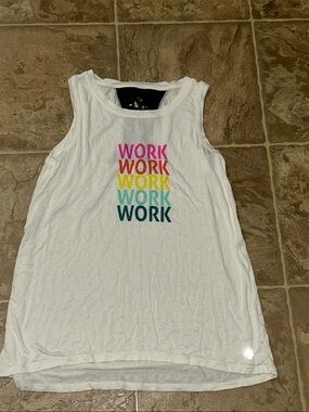 White Sleeveless Tank with Rainbow 'WORK' Text